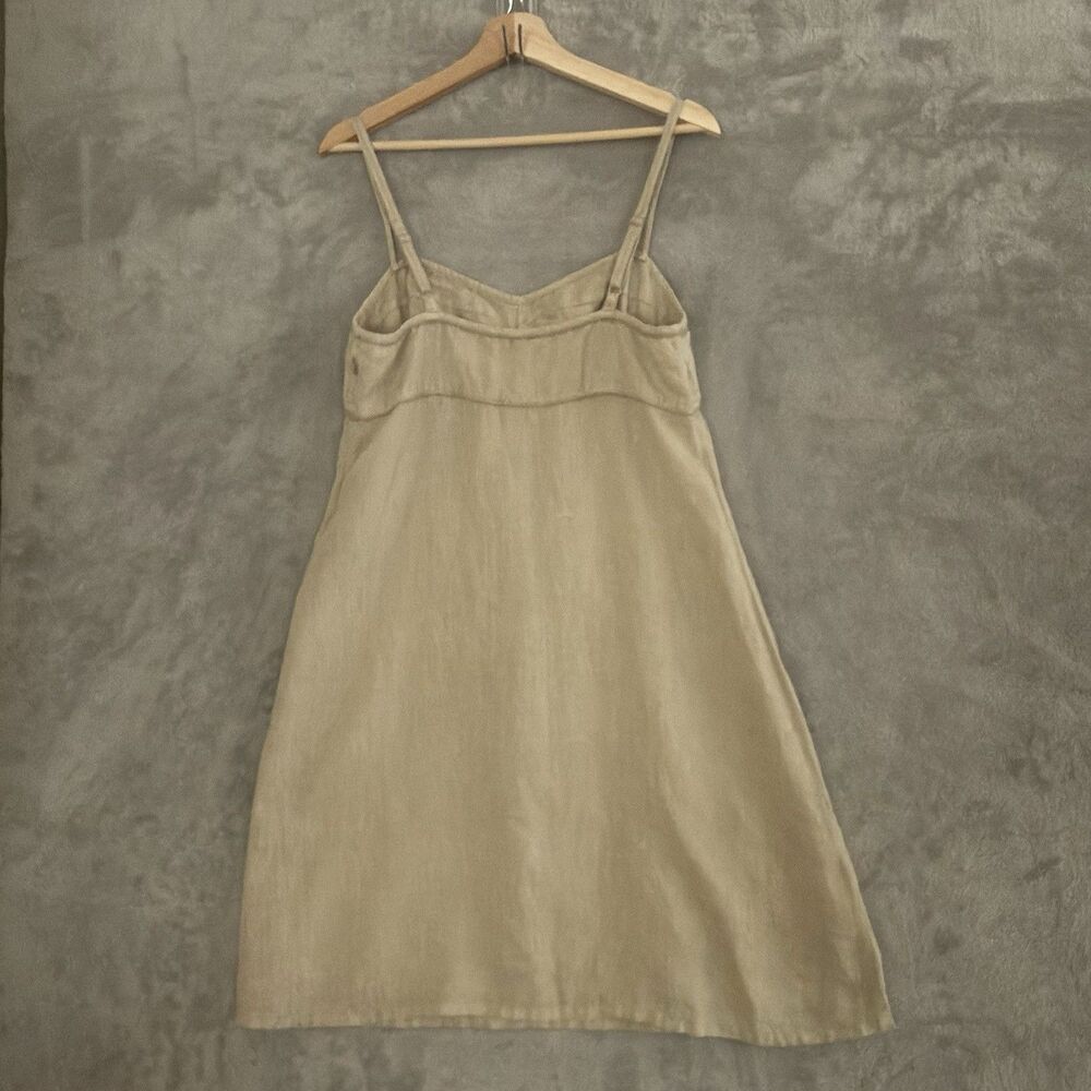 Tommy Bahama Relax Linen Dress Womens 12 Tan Embroidered Spaghetti Strap - Picture 4 of 8